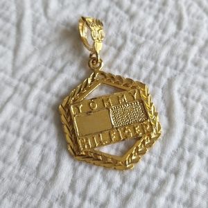 Vintage Gold Plated Tommy Hilfiger Pendant shield Nugget About 1.5" x 1.5